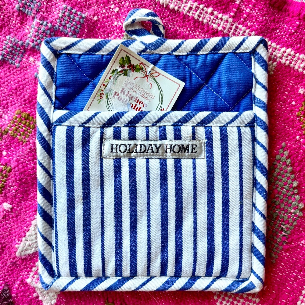 NWT Holiday Hot Pad Home & Entertaining Striped Blue & White